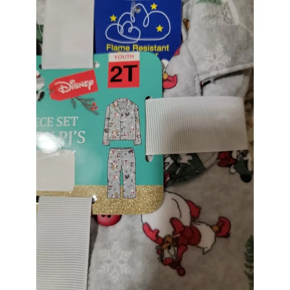 Disney Mickey Mouse Toddler Pajama Set Size 2T Grey Holiday PJs NWT